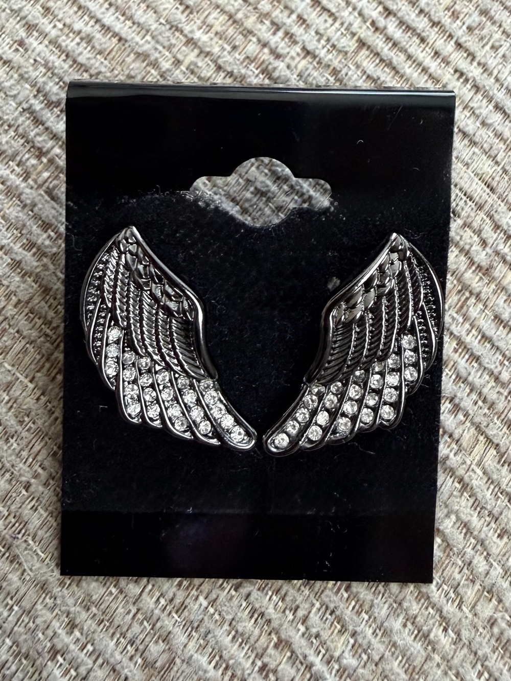 Harley Davidson Titanium Crystal Wing earrings with sparkling clear crystals.